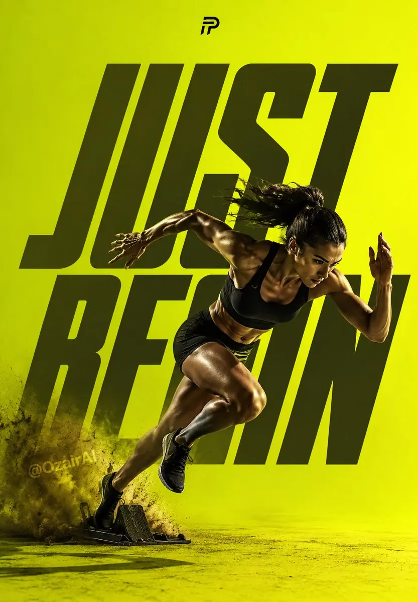 Full-body action shot of a female athlete explosively