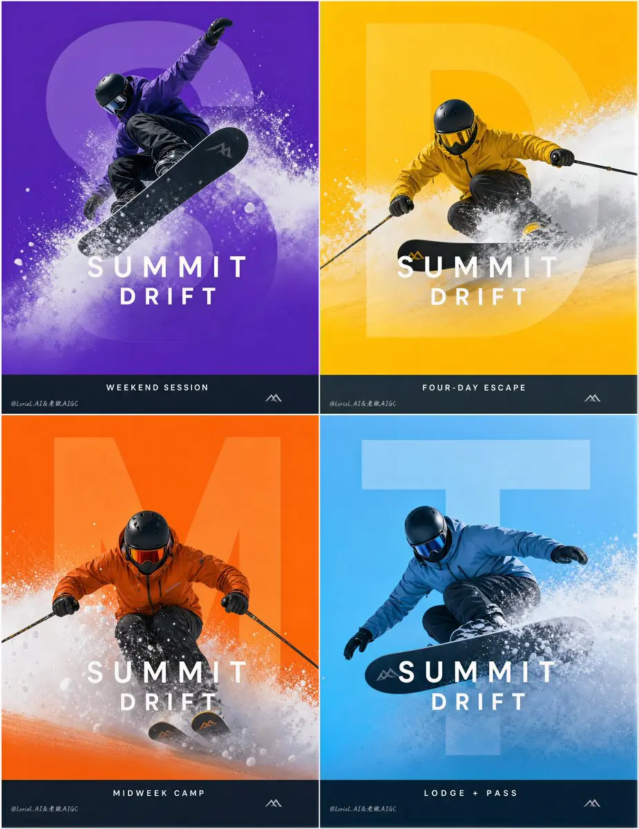 Create an ultra-premium 2x2 winter-sports campaign poster