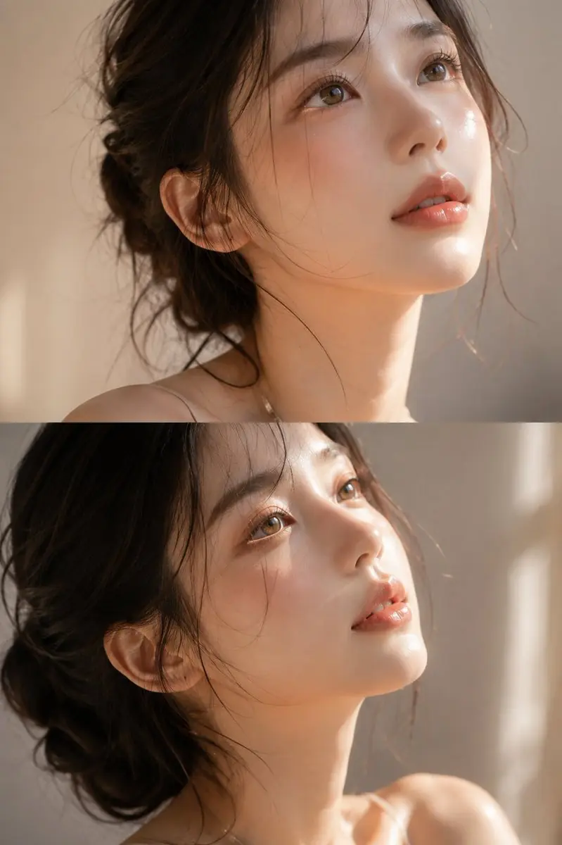 An ultra-realistic luxury beauty editorial close-up portrait
