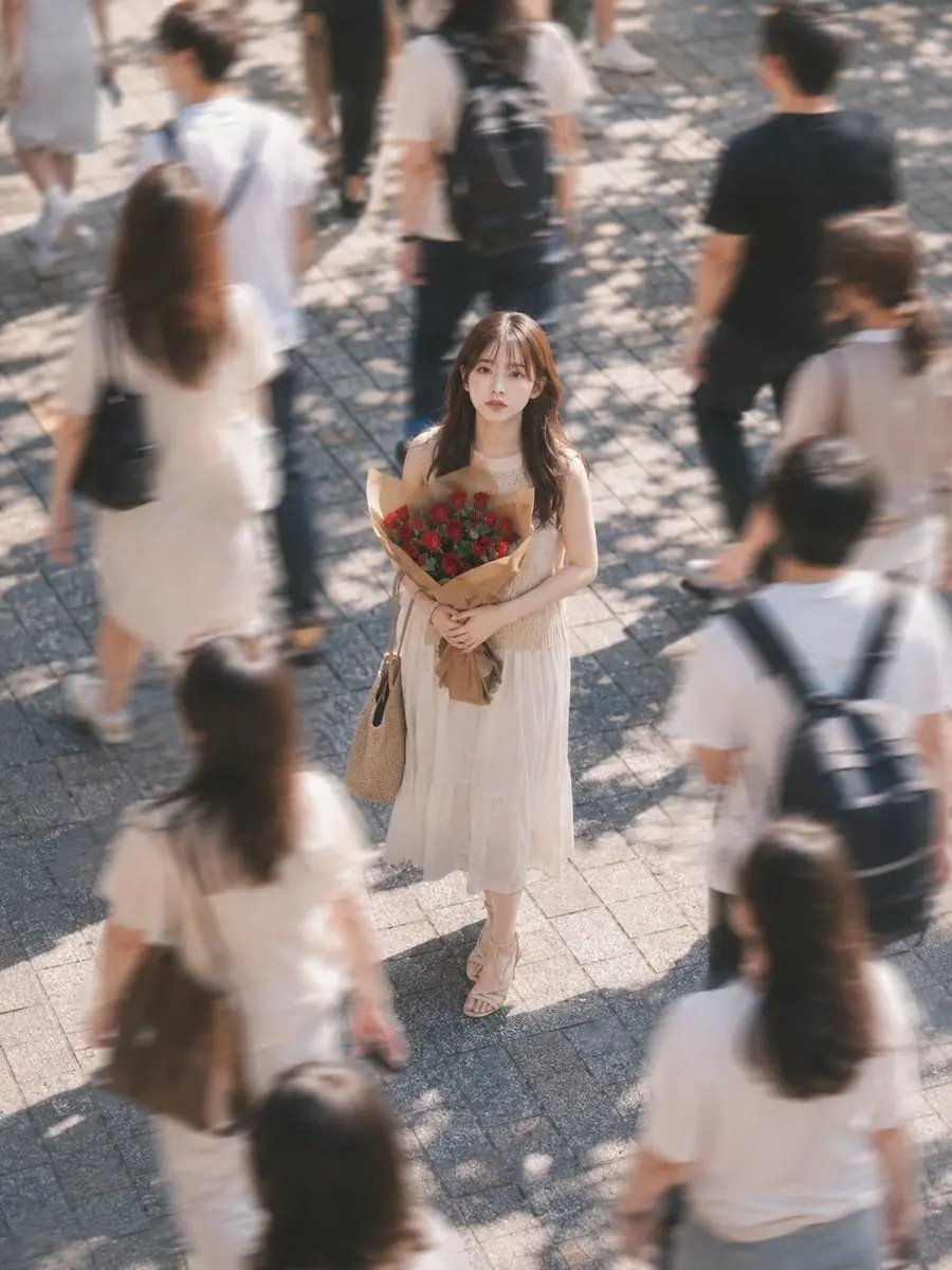A Red Rose Stopped in the Crowd