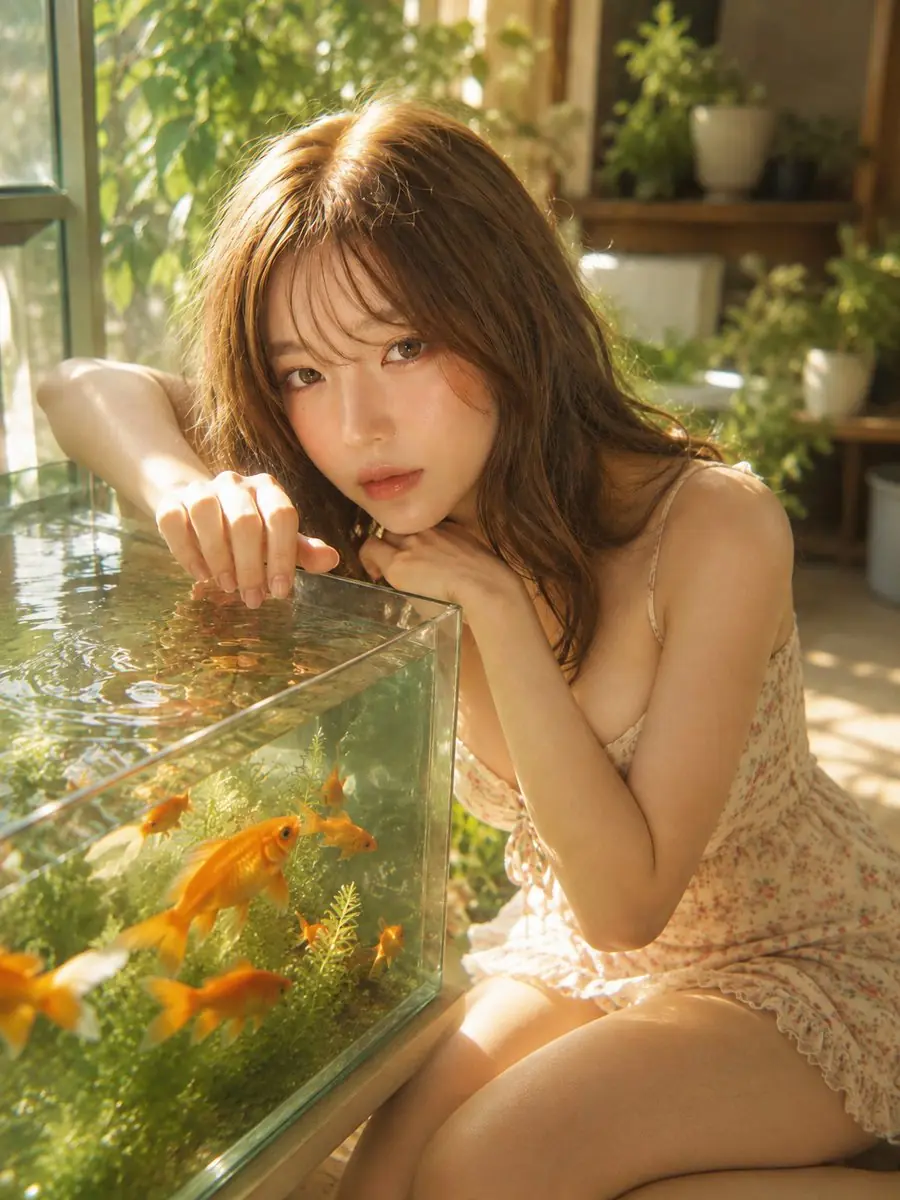 金魚鉢に触れる午後