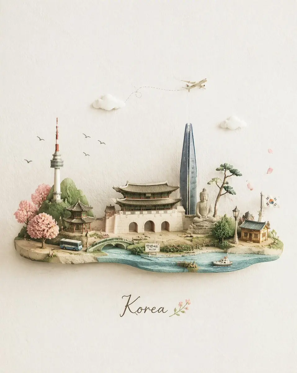 Create a narrow floating landscape strip featuring tiny