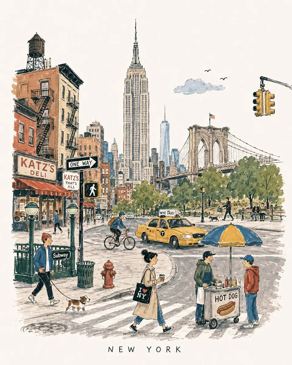 Create a charming vertical 4:5 mid-century travel