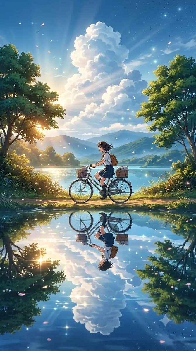 A breathtaking cinematic anime-style landscape at golden
