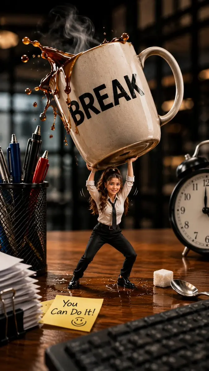 Create an ultra-realistic cinematic miniature office scene