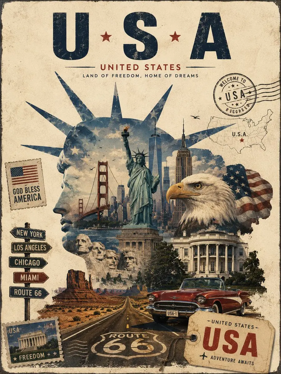 Create a premium vintage editorial travel poster for City