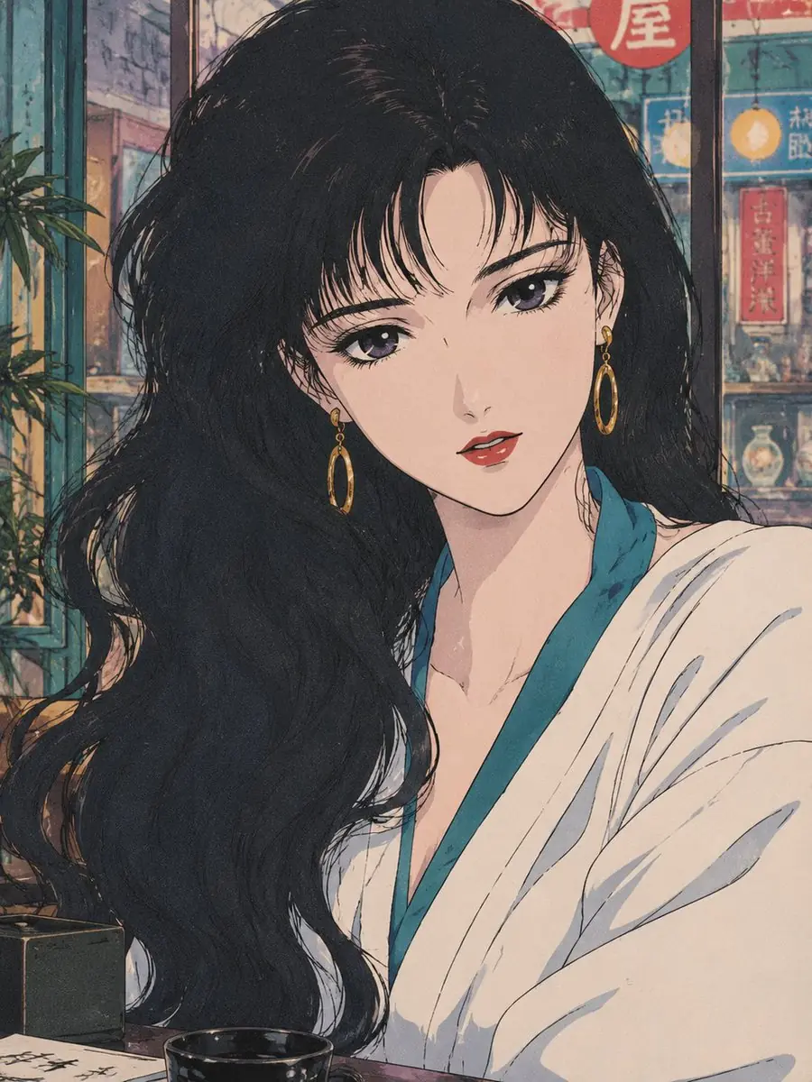 Illustration couleur rétro de manga pour jeunes filles