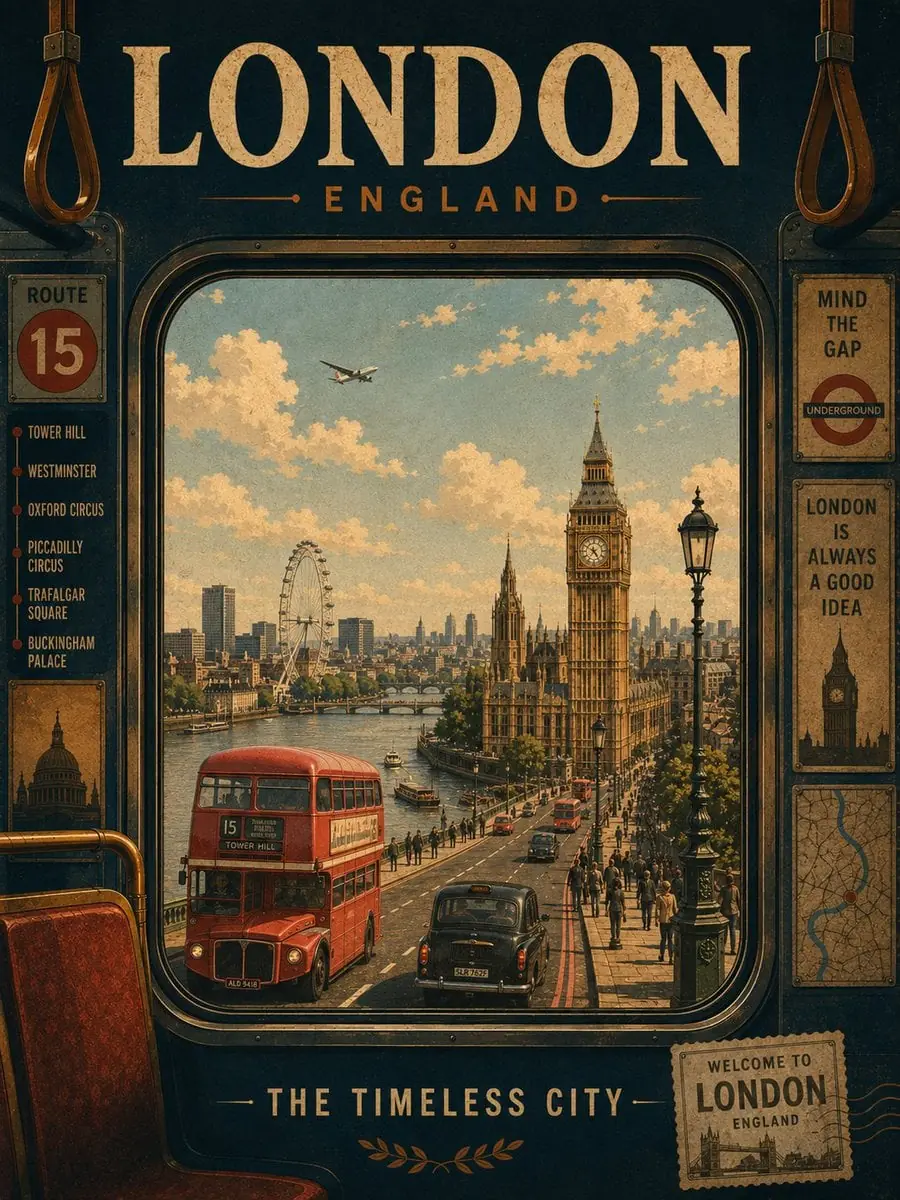 Create a collection of vintage retro travel posters
