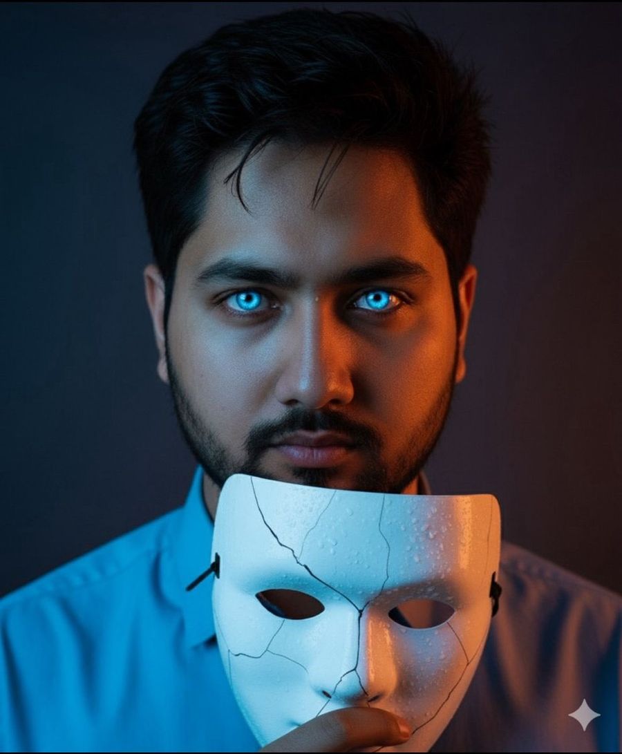 Islak Cilt ve Çatlak Maske ile Dramatik Yakın Çekim Portre