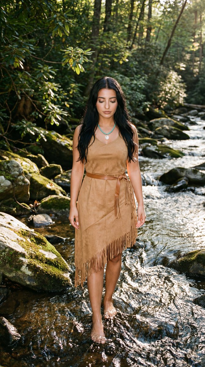 Orman Deresinde Sinematik Fotogerçekçi Portre (Pocahontas Esintili)
