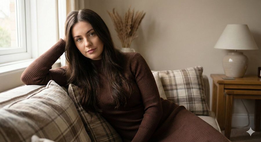 Cozy Lifestyle Editorial Portrait on Sofa