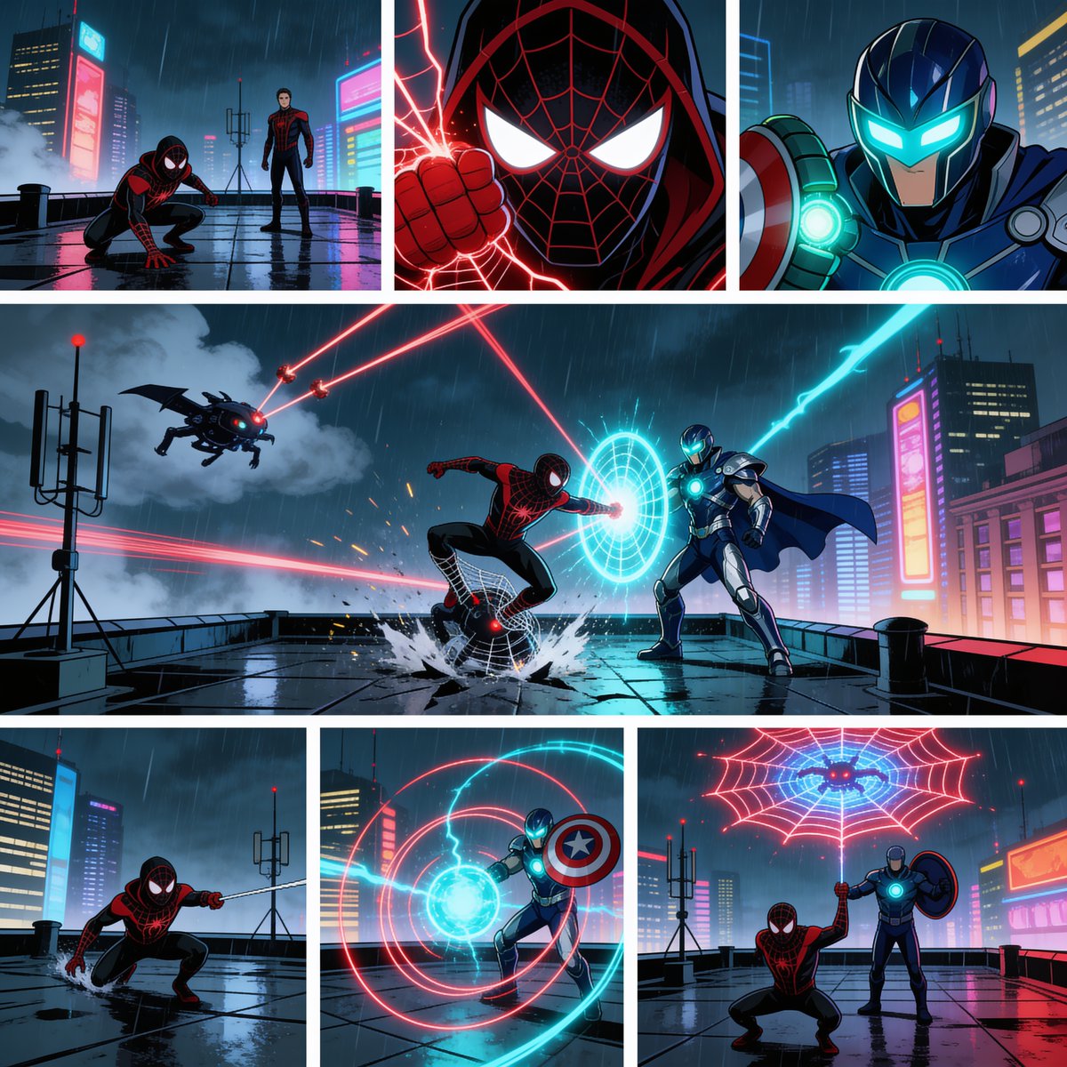 Rainy Cyberpunk Superhero Comic Page