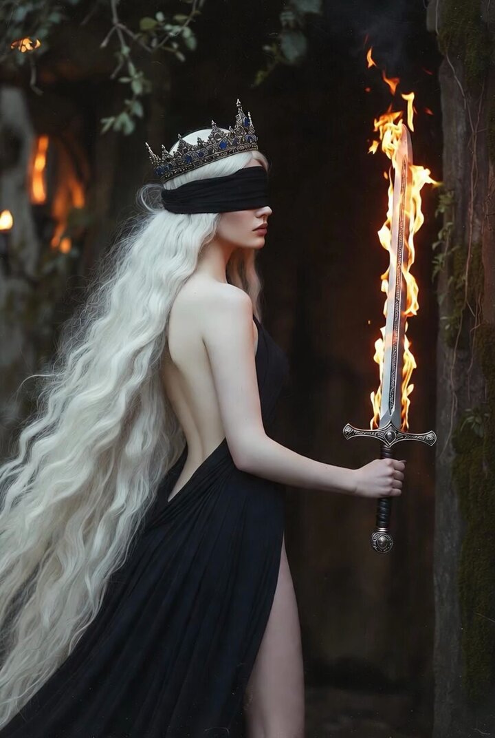 Dark fairytale woman with fire sword