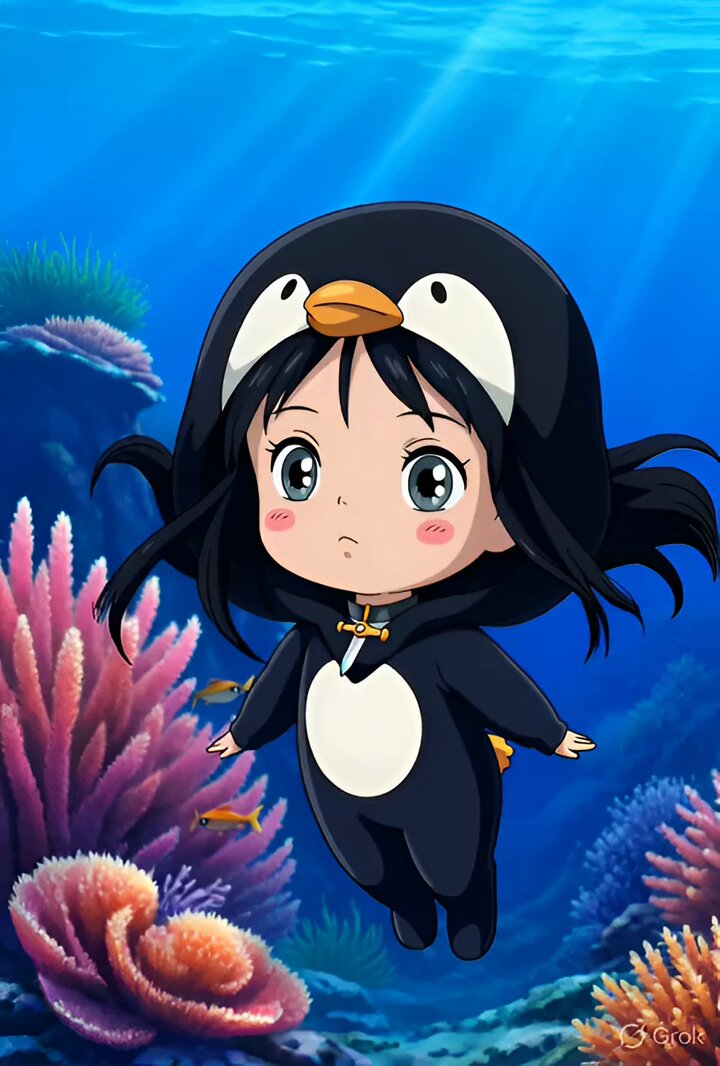 Detailed Grok Imagine prompt for an underwater anime scene
