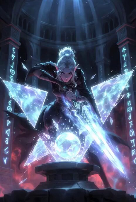 Epic fantasy Grok Imagine prompt of an elf rogue shattering barriers