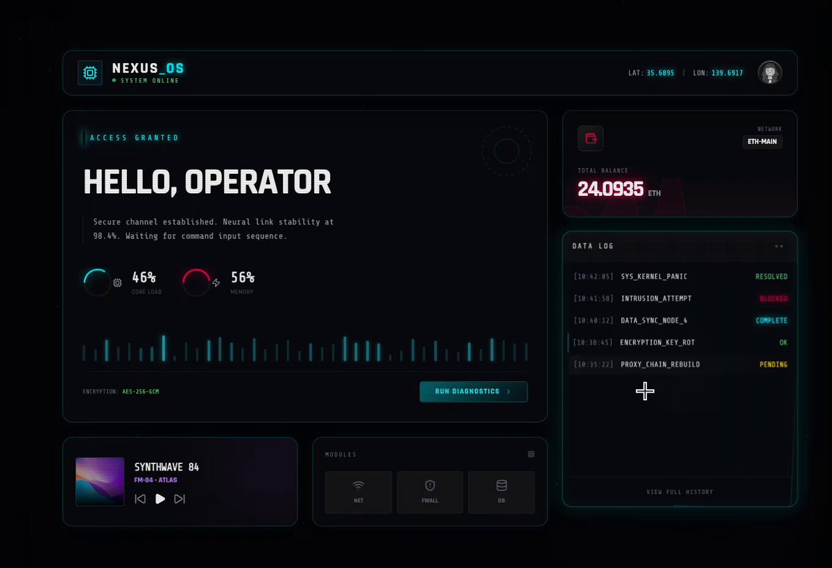 Glassmorphism neon interface UI