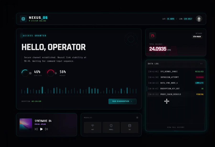 Glassmorphism neon interface UI