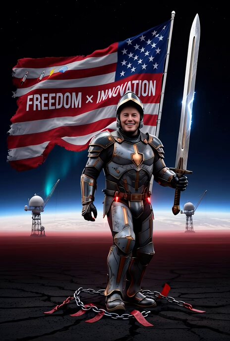 Grok Imagine prompt: Epic cinematic portrait of Elon Musk as a knight
