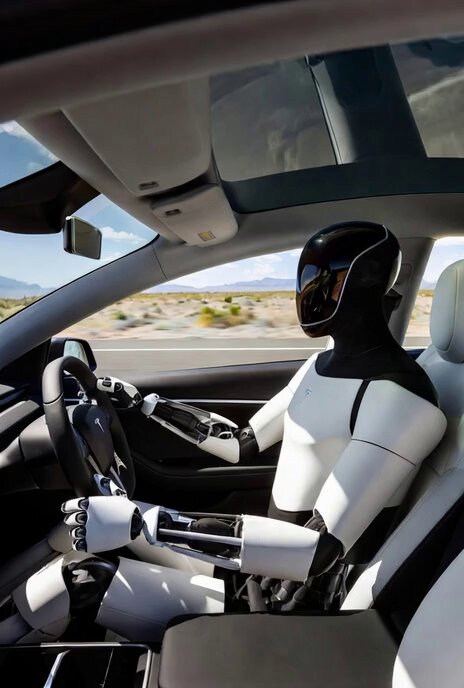 Grok Imagine Prompt: Tesla Optimus Driving in Desert