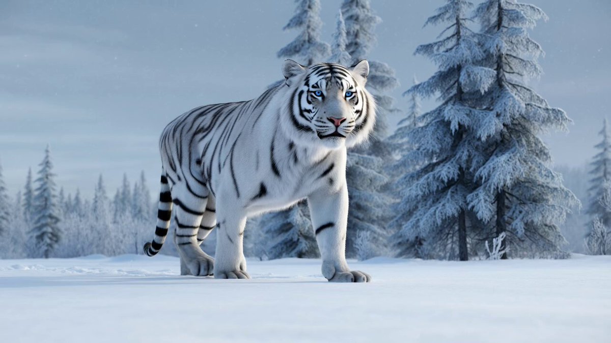 Grok Imagine Prompt: White Tiger Winter Walk