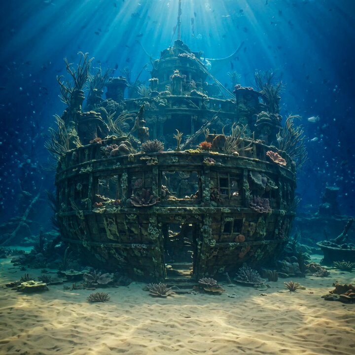 Grok Imagine video prompt: Ancient Wooden Shipwreck
