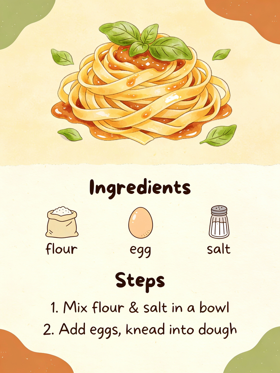 Illustrated Homemade Pasta Recipe Card