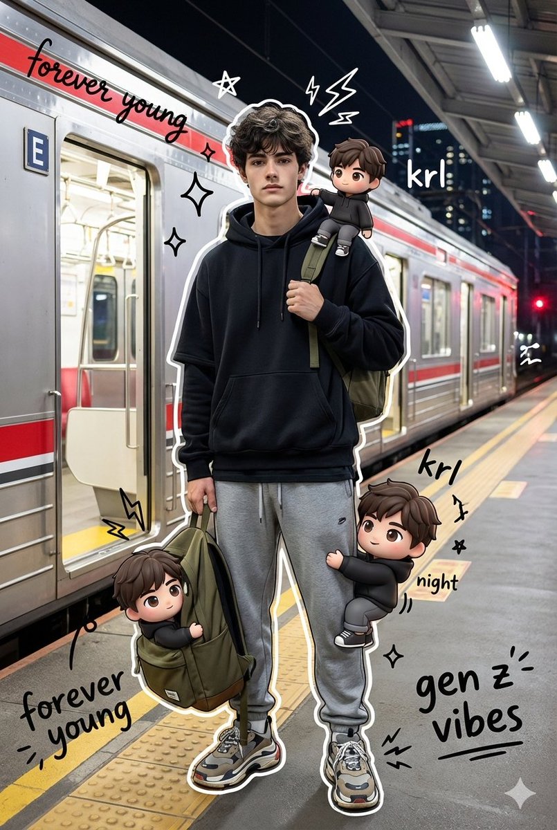 Chibi Katmanlı Karışık Medya Portre