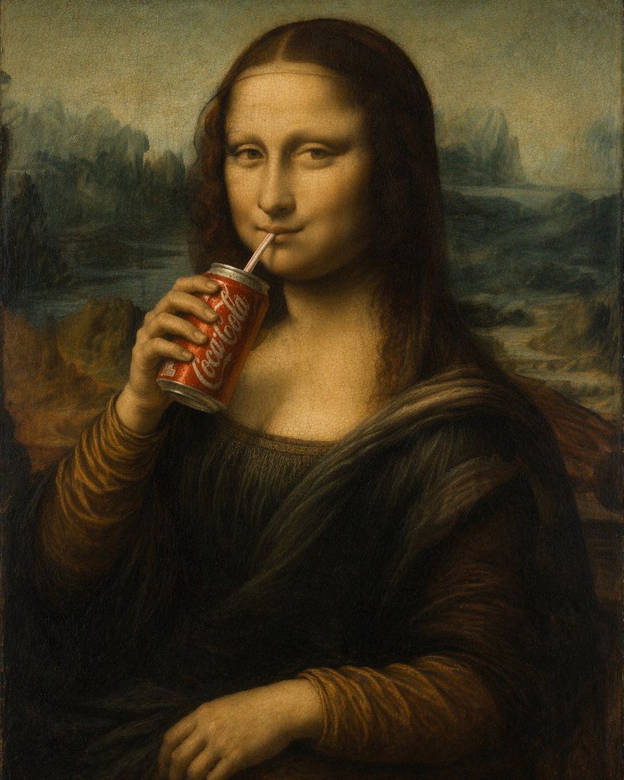 ภาพวาดสีน้ำมัน Mona Lisa กำลังดื่ม Coke