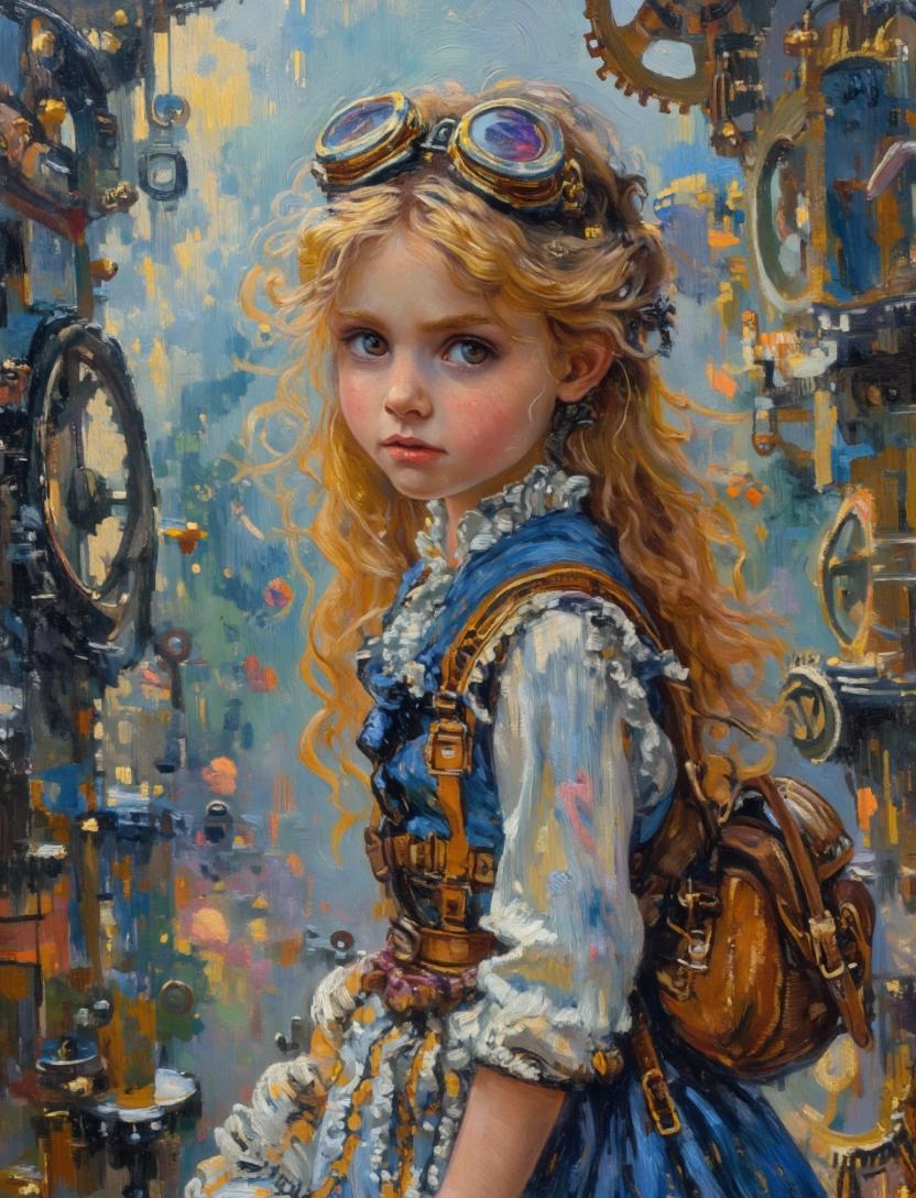 ภาพวาดพอร์ตเทรตสาวสตีมพังค์สไตล์ออยล์เพนท์ติ้ง
