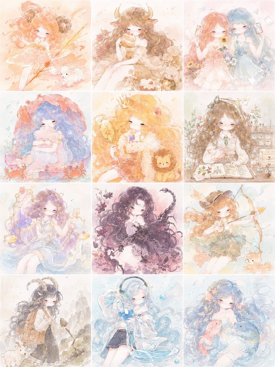 Pastel Zodiac Girls Grid