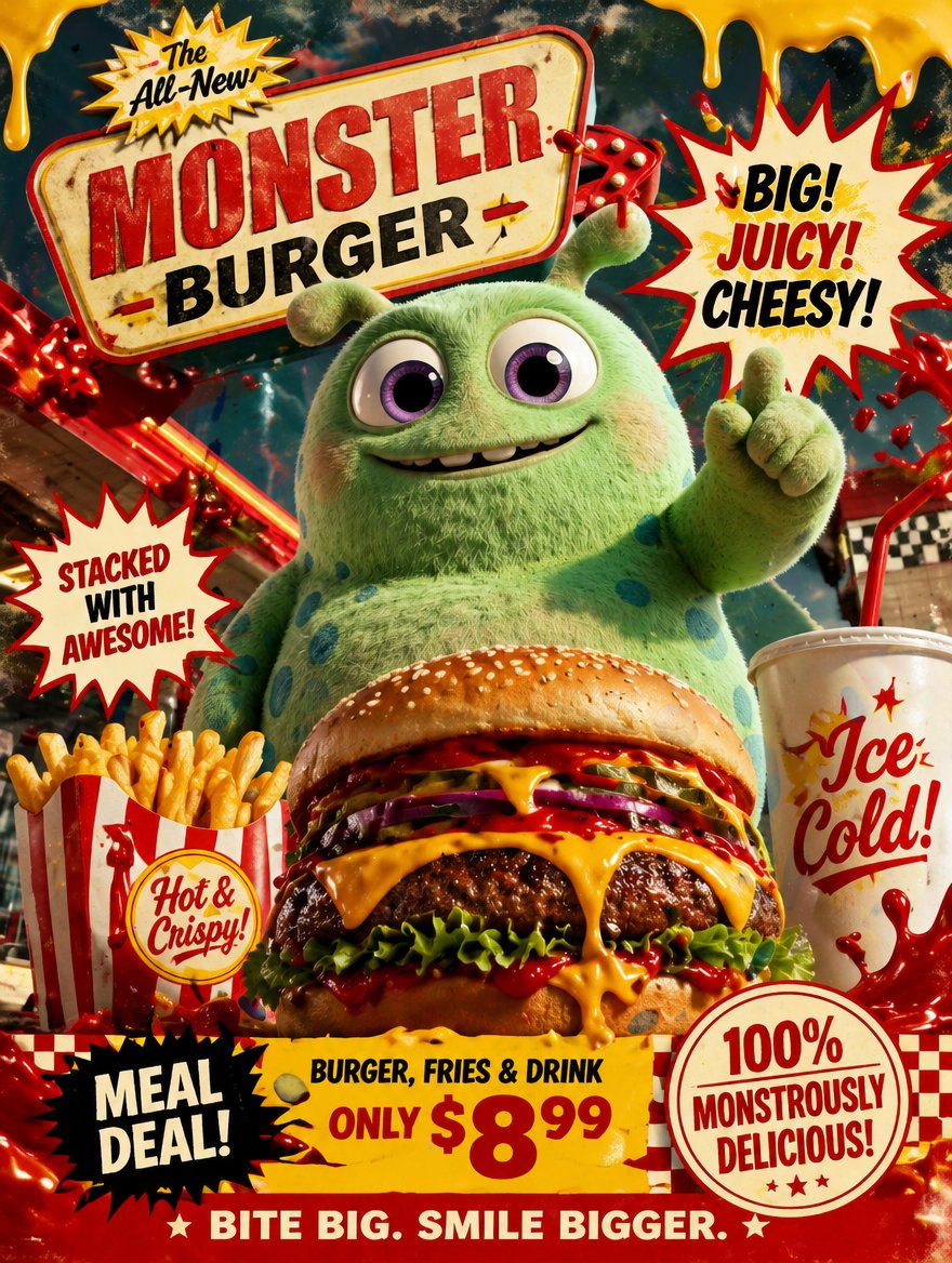 Anúncio de Poster de Fast Food Retrô