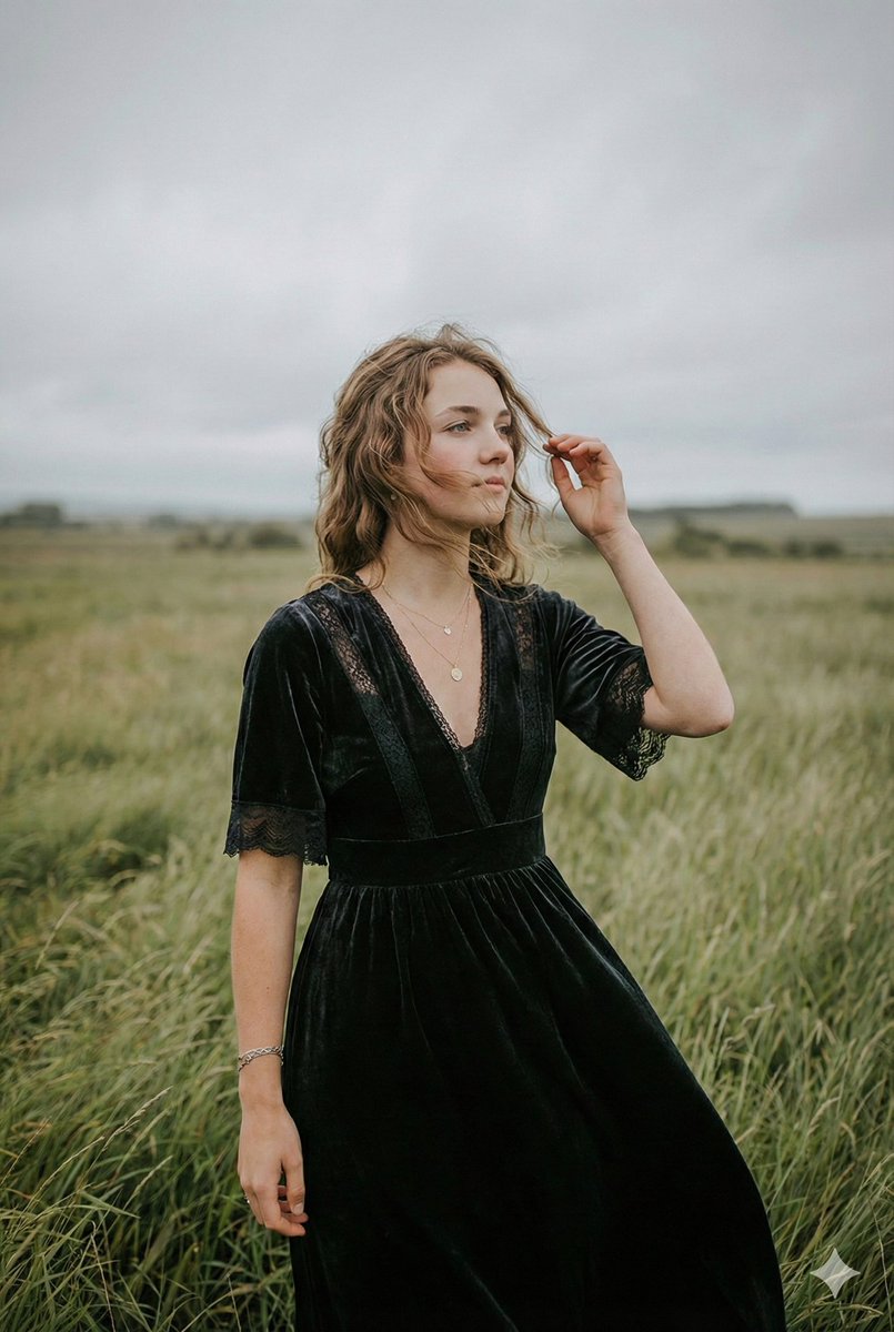 Serene Western Girl in Tall Grass Portrait