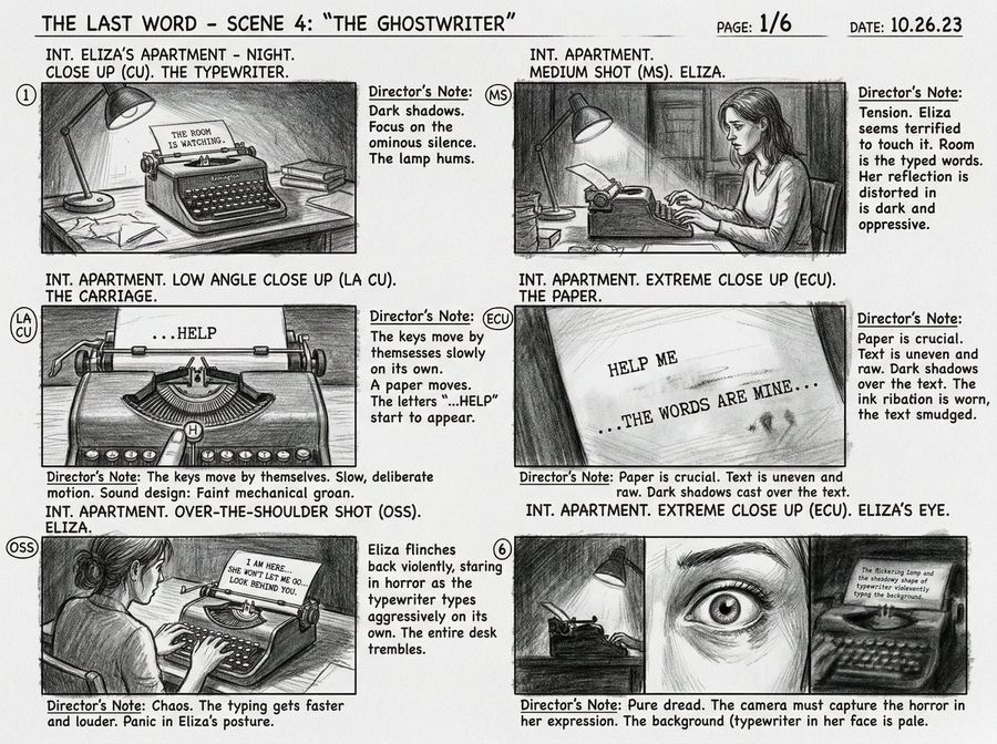 Esboço de Storyboard Cinematográfico de Seis Painéis