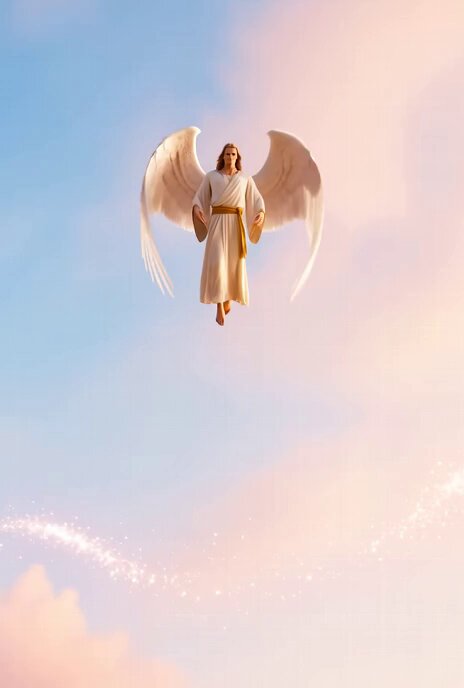 Slow motion resurrection scene with an angel and Jesus Christ