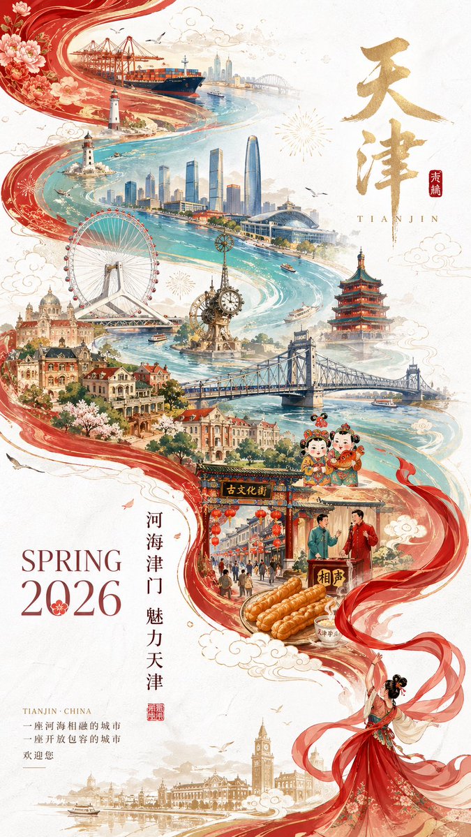 Prompt pour affiche promotionnelle de la ville de Tianjin