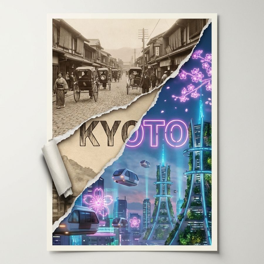 โปสเตอร์ฉีกขาดของยุคเกียวโตที่แตกต่างกัน