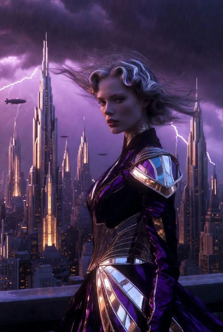 Ultra Cinematic Art Deco Storm Portrait