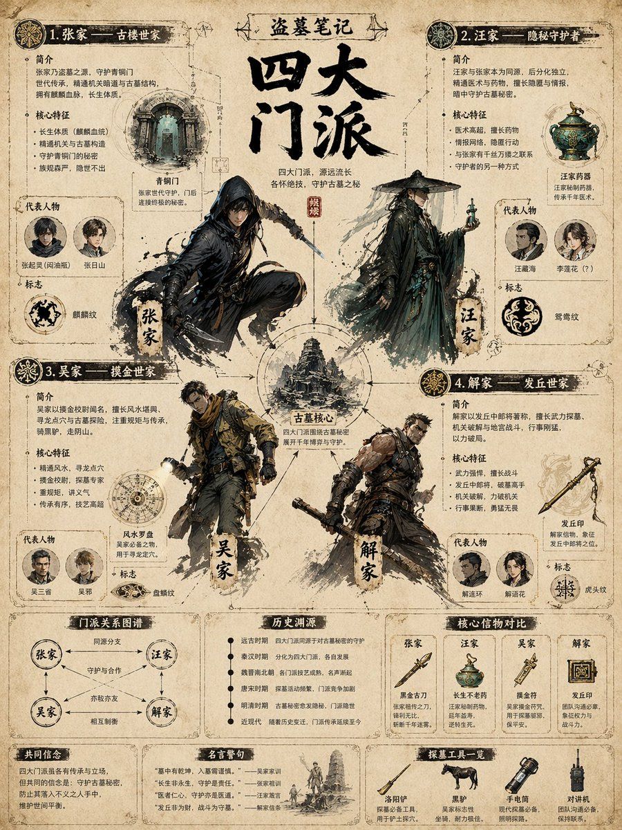 Affiche infographique vintage des factions