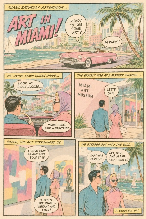 Página de Quadrinhos Vintage: Encontro Artístico em Miami