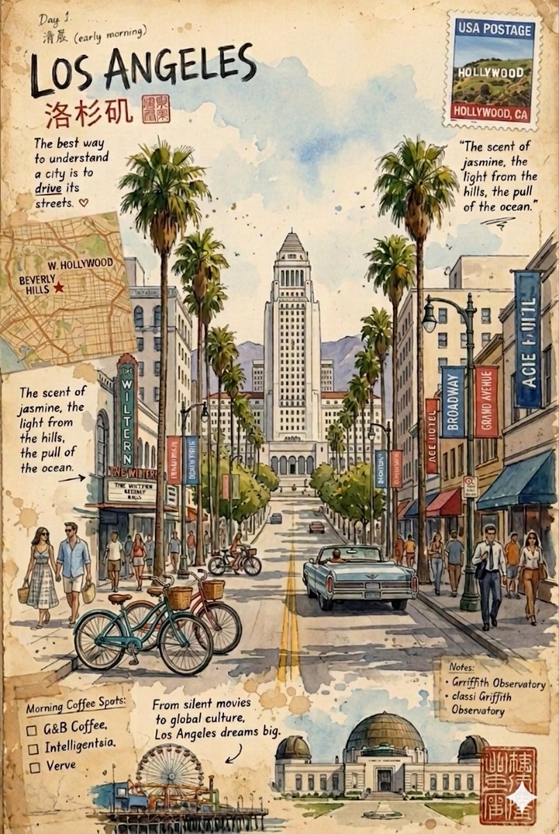 Aquarelle de carnet de voyage vintage