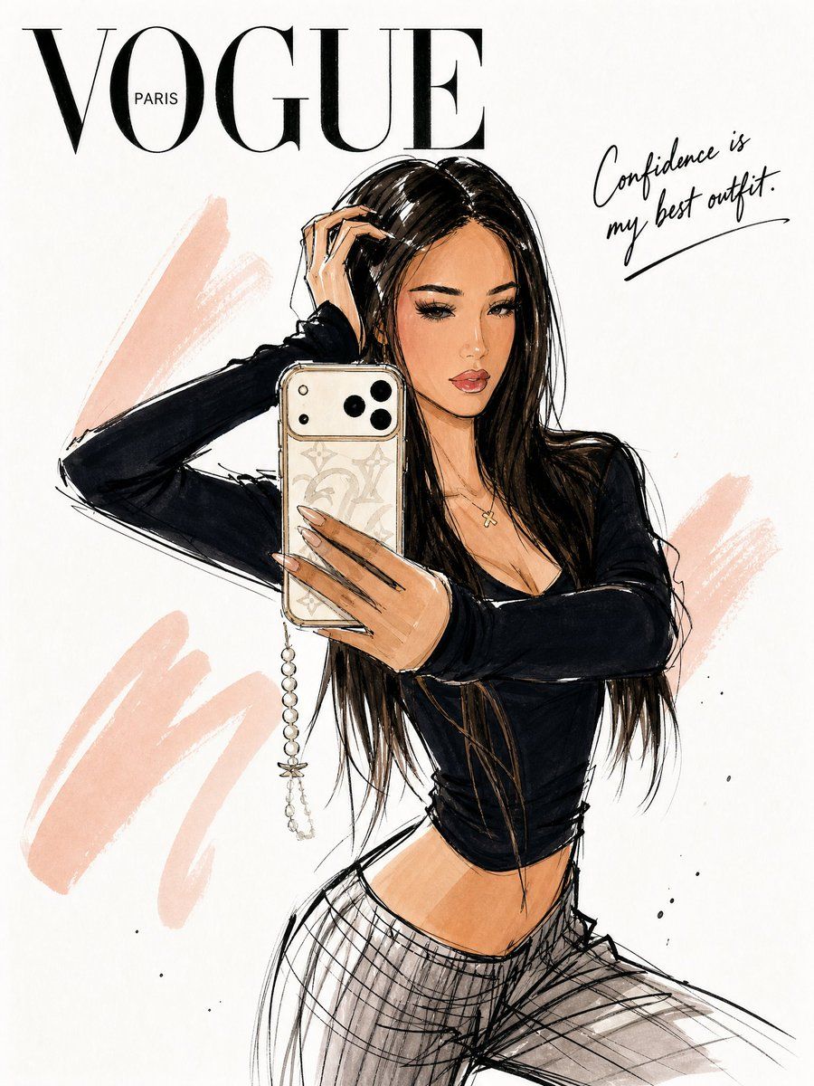 Croquis d'illustration de mode style Vogue