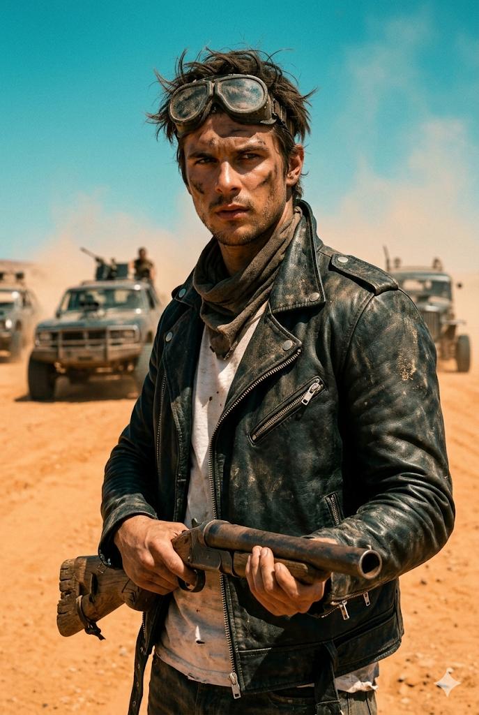 Çorak Arazi Hayatta Kalanı Sinematik Film Karesi (Mad Max Tarzı)