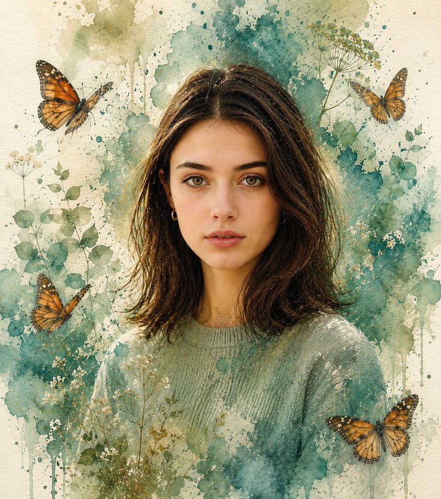Retrato Artístico Botânico em Aquarela