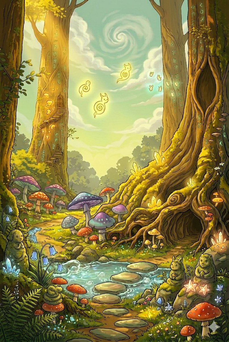 Ilustração de uma Cabana Encantada na Floresta