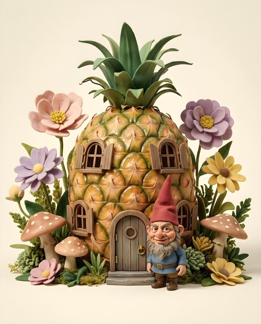 Ilustração de uma casa de abacaxi extravagante