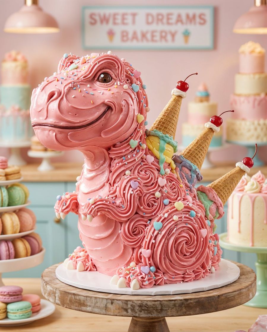 T-Rex Caprichoso Feito de Cobertura Rosa