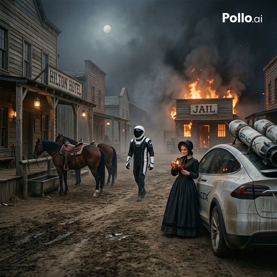 Scène de voyage dans le temps de science-fiction Far West