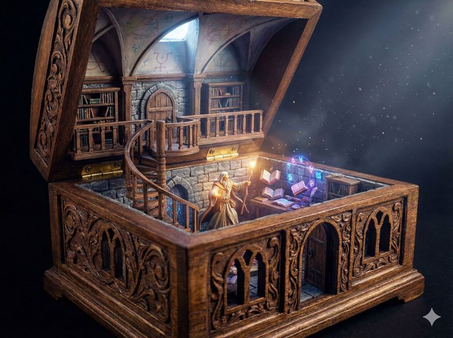 Diorama em Miniatura de Mago Numa Caixa