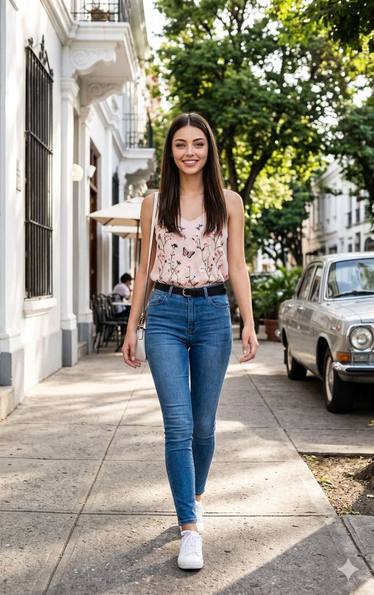 Femme marchant sur un trottoir en ville