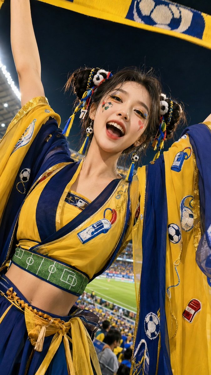 Portrait d'une Japonaise en tenue traditionnelle pour la Coupe du Monde